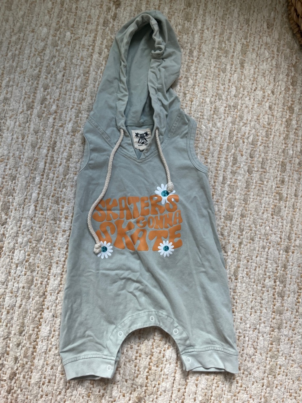 Hooded Baby Romper with 'Skaters Gonna Skate' Graphic